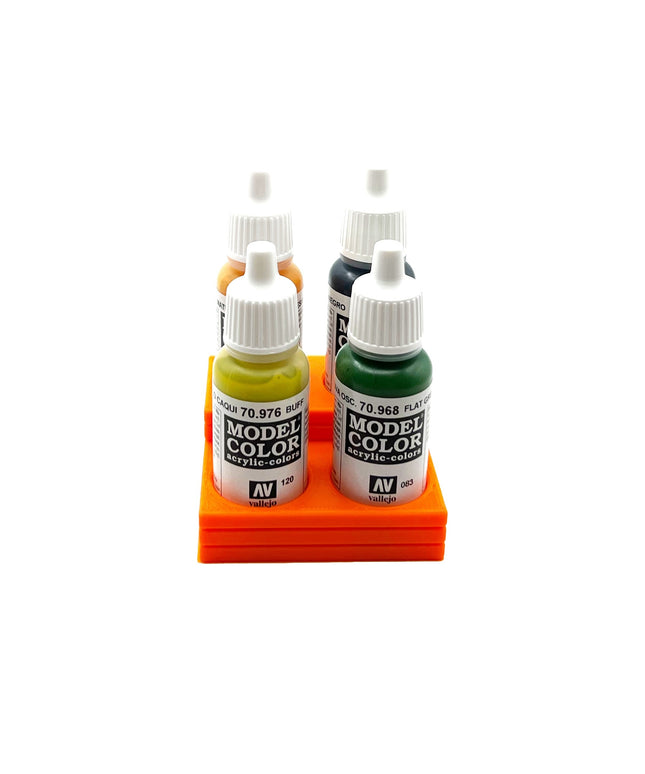 Vallejo 17mm Paint Bottle Holder / Stand Stepped - Holds 4 Vallejo 17mm Bottles with Anti-Slip Rubber Feet - 3D Printed