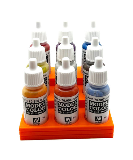Vallejo 17mm Paint Bottle Holder / Stand Stepped - Holds 9 Vallejo 17mm Bottles with Anti-Slip Rubber Feet - 3D Printed