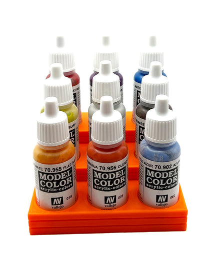 Vallejo 17mm Paint Bottle Holder / Stand Stepped - Holds 9 Vallejo 17mm Bottles with Anti-Slip Rubber Feet - 3D Printed