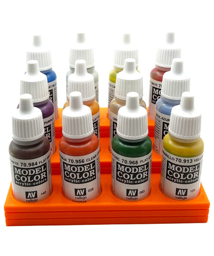Vallejo 17mm Paint Bottle Holder / Stand Stepped - Holds 12 Vallejo 17mm Bottles with Anti-Slip Rubber Feet - 3D Printed