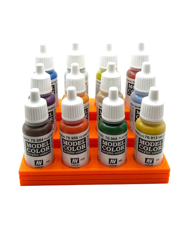 Vallejo 17mm Paint Bottle Holder / Stand Stepped - Holds 12 Vallejo 17mm Bottles with Anti-Slip Rubber Feet - 3D Printed