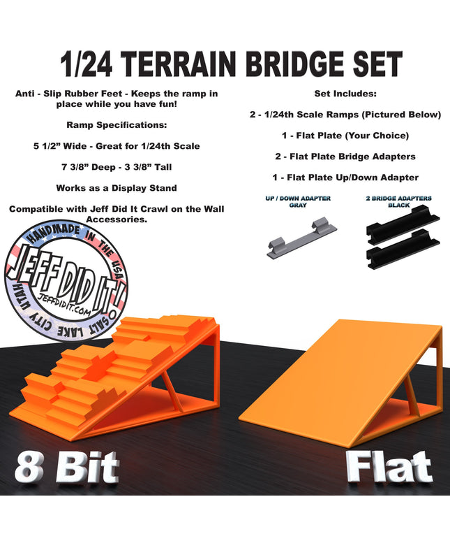 1/24th Ramp 8 Bit & Flat Terrain - Bridge Set - Monster Truck - Crawler Scale - Display - Includes Anti Slip Rubber Feet - Expandable