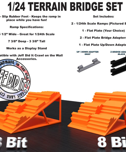 1/24th Ramp 8 Bit & 8 Bit Terrain - Bridge Set - Monster Truck - Crawler Scale - Display - Includes Anti Slip Rubber Feet - Expandable