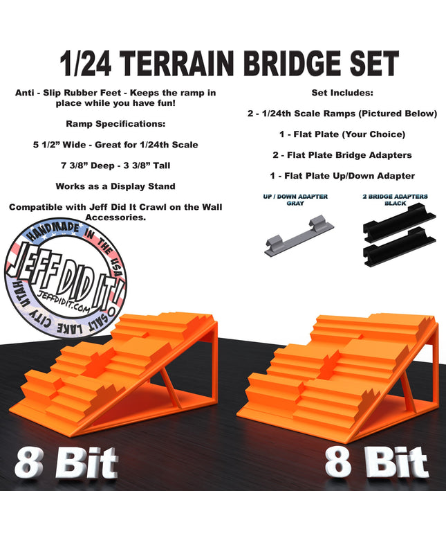 1/24th Ramp 8 Bit & 8 Bit Terrain - Bridge Set - Monster Truck - Crawler Scale - Display - Includes Anti Slip Rubber Feet - Expandable