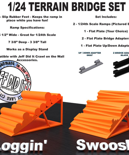 1/24th Ramp Loggin' and Swoosh - Bridge Set - Monster Truck - Crawler Scale - Display - Includes Anti Slip Rubber Feet - Expandable