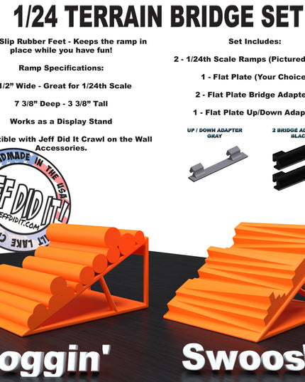 1/24th Ramp Loggin' and Swoosh - Bridge Set - Monster Truck - Crawler Scale - Display - Includes Anti Slip Rubber Feet - Expandable