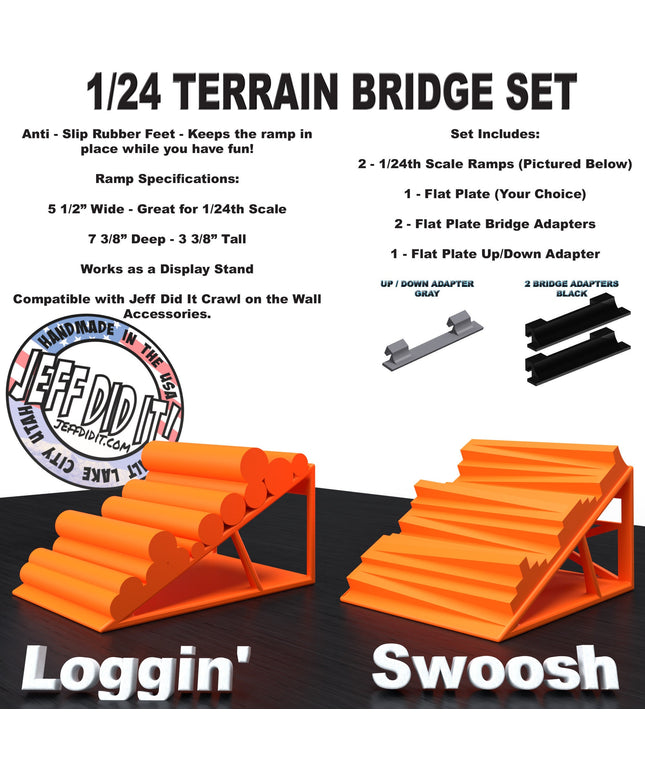 1/24th Ramp Loggin' and Swoosh - Bridge Set - Monster Truck - Crawler Scale - Display - Includes Anti Slip Rubber Feet - Expandable