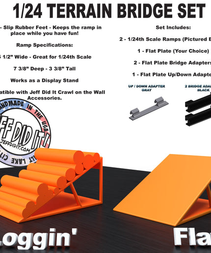 1/24th Ramp Loggin' and Flat - Bridge Set - Monster Truck - Crawler Scale - Display - Includes Anti Slip Rubber Feet - Expandable