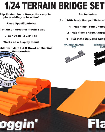 1/24th Ramp Loggin' and Flat - Bridge Set - Monster Truck - Crawler Scale - Display - Includes Anti Slip Rubber Feet - Expandable