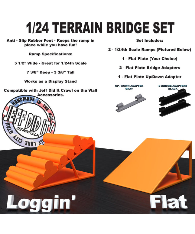 1/24th Ramp Loggin' and Flat - Bridge Set - Monster Truck - Crawler Scale - Display - Includes Anti Slip Rubber Feet - Expandable