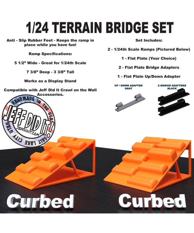 1/24th Ramp Curbed and Curbed Terrain - Bridge Set - Monster Truck - Crawler Scale - Display - Includes Anti Slip Rubber Feet - Expandable