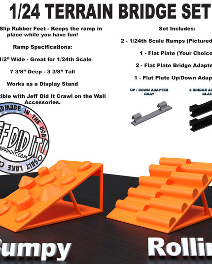1/24th Ramp Bumpy and Rollin' Terrain - Bridge Set - Monster Truck - Crawler Scale - Display - Includes Anti Slip Rubber Feet - Expandable