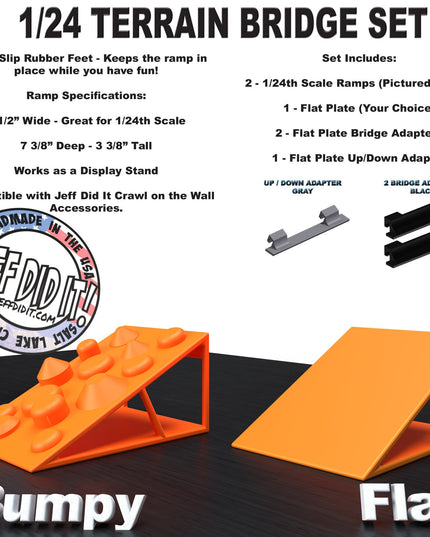 1/24th Ramp Bumpy and Flat Terrain - Bridge Set - Monster Truck - Crawler Scale - Display - Includes Anti Slip Rubber Feet - Expandable