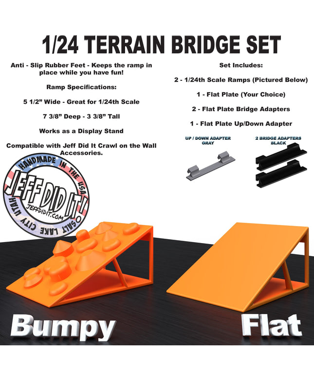 1/24th Ramp Bumpy and Flat Terrain - Bridge Set - Monster Truck - Crawler Scale - Display - Includes Anti Slip Rubber Feet - Expandable