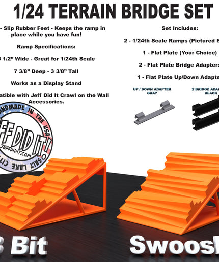 1/24th Ramp 8 Bit & Swoosh Terrain - Bridge Set - Monster Truck - Crawler Scale - Display - Includes Anti Slip Rubber Feet - Expandable