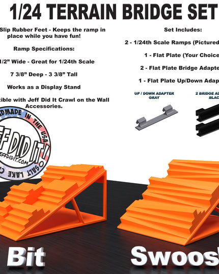 1/24th Ramp 8 Bit & Swoosh Terrain - Bridge Set - Monster Truck - Crawler Scale - Display - Includes Anti Slip Rubber Feet - Expandable