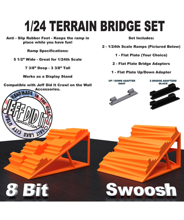 1/24th Ramp 8 Bit & Swoosh Terrain - Bridge Set - Monster Truck - Crawler Scale - Display - Includes Anti Slip Rubber Feet - Expandable