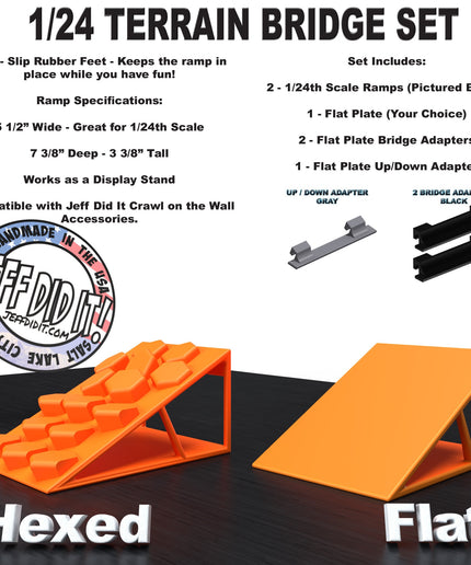 1/24th Ramp Hexed & Flat Terrain - Bridge Set - Monster Truck - Crawler Scale - Display - Includes Anti Slip Rubber Feet - Expandable