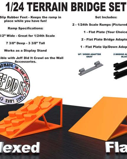 1/24th Ramp Hexed & Flat Terrain - Bridge Set - Monster Truck - Crawler Scale - Display - Includes Anti Slip Rubber Feet - Expandable