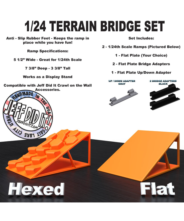 1/24th Ramp Hexed & Flat Terrain - Bridge Set - Monster Truck - Crawler Scale - Display - Includes Anti Slip Rubber Feet - Expandable