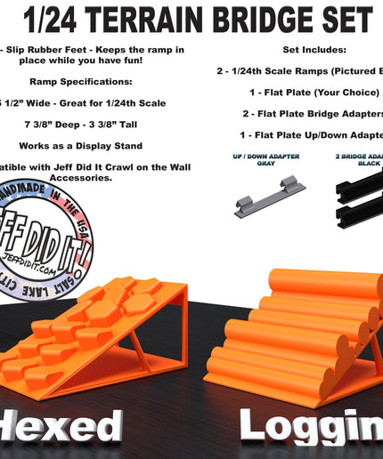 1/24th Ramp Hexed & Loggin' Terrain - Bridge Set - Monster Truck - Crawler Scale - Display - Includes Anti Slip Rubber Feet - Expandable