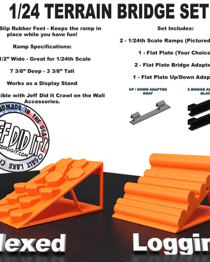 1/24th Ramp Hexed & Loggin' Terrain - Bridge Set - Monster Truck - Crawler Scale - Display - Includes Anti Slip Rubber Feet - Expandable