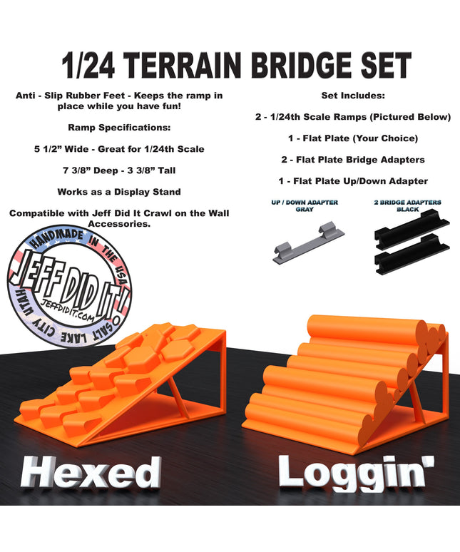 1/24th Ramp Hexed & Loggin' Terrain - Bridge Set - Monster Truck - Crawler Scale - Display - Includes Anti Slip Rubber Feet - Expandable