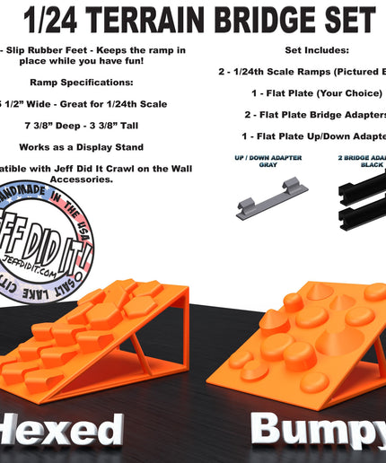 1/24th Ramp Hexed & Bumpy Terrain - Bridge Set - Monster Truck - Crawler Scale - Display - Includes Anti Slip Rubber Feet - Expandable