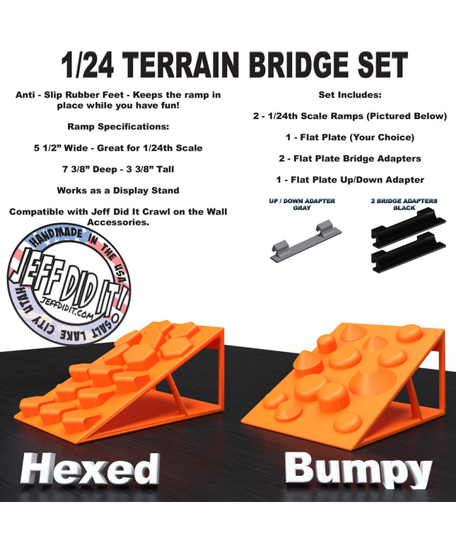 1/24th Ramp Hexed & Bumpy Terrain - Bridge Set - Monster Truck - Crawler Scale - Display - Includes Anti Slip Rubber Feet - Expandable