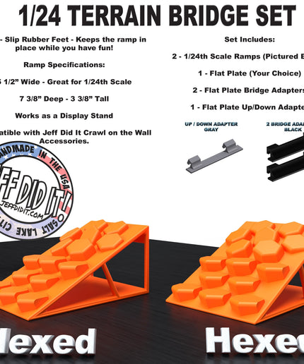 1/24th Ramp Hexed & Hexed Terrain - Bridge Set - Monster Truck - Crawler Scale - Display - Includes Anti Slip Rubber Feet - Expandable