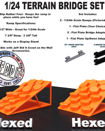 1/24th Ramp Hexed & Hexed Terrain - Bridge Set - Monster Truck - Crawler Scale - Display - Includes Anti Slip Rubber Feet - Expandable
