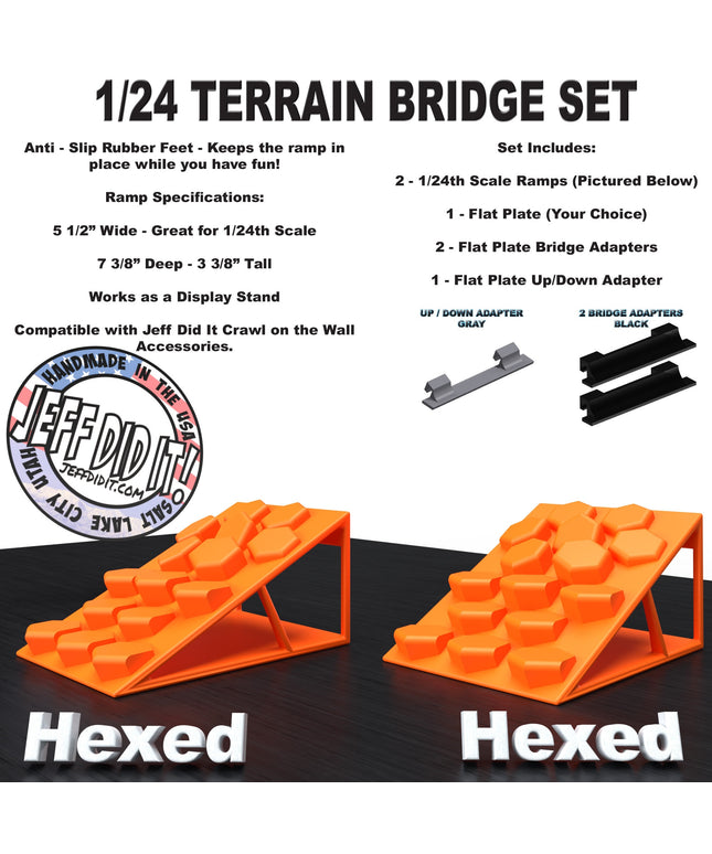 1/24th Ramp Hexed & Hexed Terrain - Bridge Set - Monster Truck - Crawler Scale - Display - Includes Anti Slip Rubber Feet - Expandable