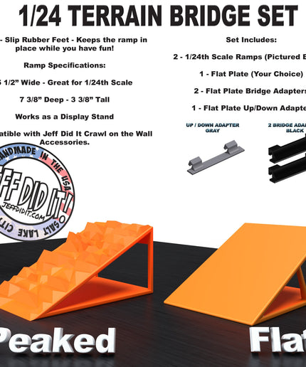 1/24th Ramp Peaked & Flat Terrain - Bridge Set - Monster Truck - Crawler Scale - Display - Includes Anti Slip Rubber Feet - Expandable