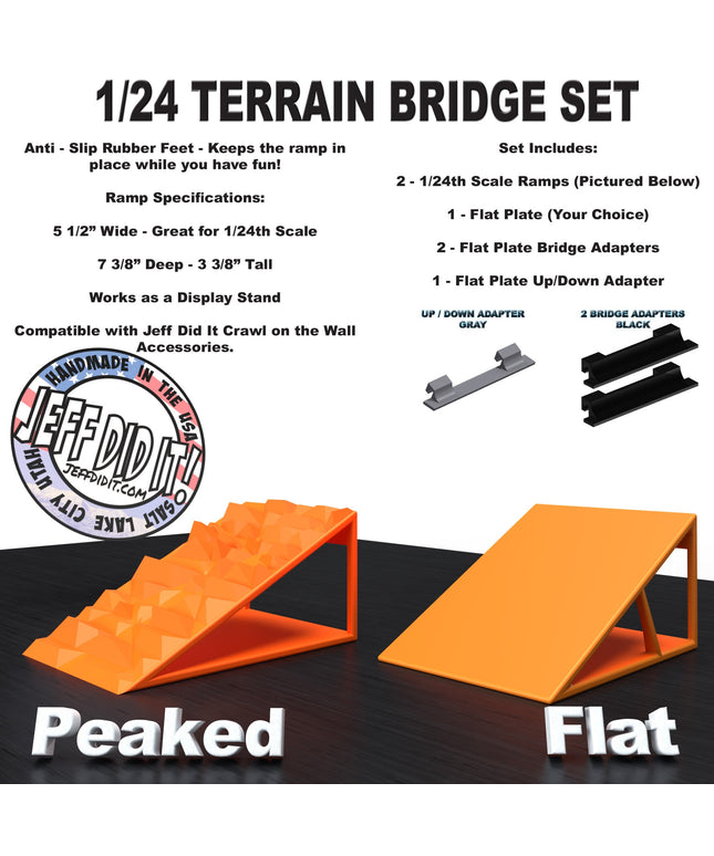 1/24th Ramp Peaked & Flat Terrain - Bridge Set - Monster Truck - Crawler Scale - Display - Includes Anti Slip Rubber Feet - Expandable