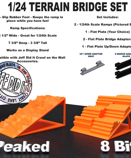 1/24th Ramp Peaked & 8 Bit Terrain - Bridge Set - Monster Truck - Crawler Scale - Display - Includes Anti Slip Rubber Feet - Expandable