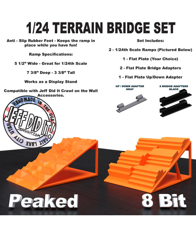 1/24th Ramp Peaked & 8 Bit Terrain - Bridge Set - Monster Truck - Crawler Scale - Display - Includes Anti Slip Rubber Feet - Expandable