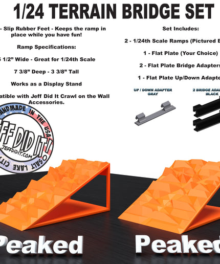 1/24th Ramp Peaked & Peaked Terrain - Bridge Set - Monster Truck - Crawler Scale - Display - Includes Anti Slip Rubber Feet - Expandable