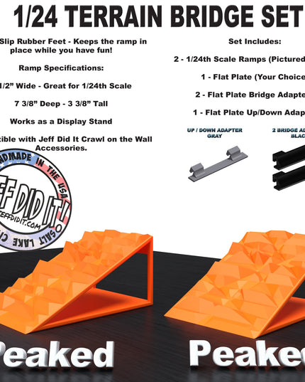 1/24th Ramp Peaked & Peaked Terrain - Bridge Set - Monster Truck - Crawler Scale - Display - Includes Anti Slip Rubber Feet - Expandable