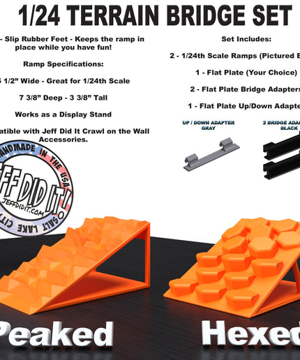 1/24th Ramp Peaked & Hexed Terrain - Bridge Set - Monster Truck - Crawler Scale - Display - Includes Anti Slip Rubber Feet - Expandable