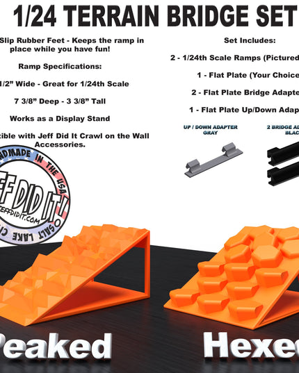 1/24th Ramp Peaked & Hexed Terrain - Bridge Set - Monster Truck - Crawler Scale - Display - Includes Anti Slip Rubber Feet - Expandable