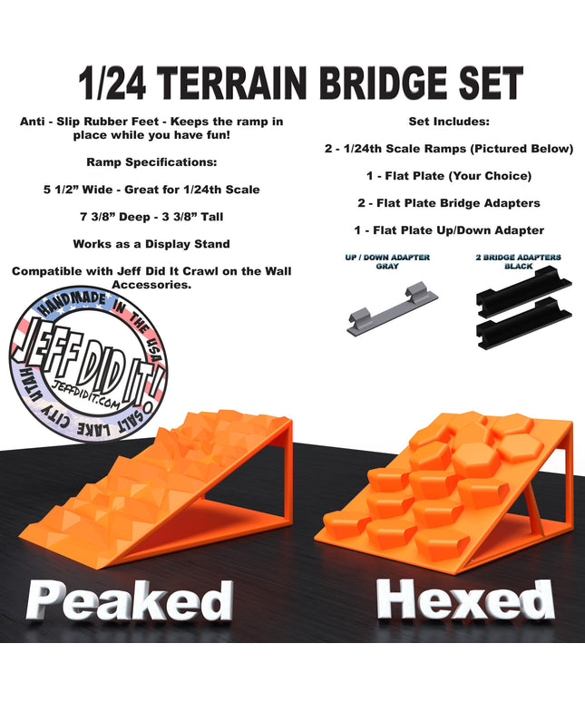 1/24th Ramp Peaked & Hexed Terrain - Bridge Set - Monster Truck - Crawler Scale - Display - Includes Anti Slip Rubber Feet - Expandable