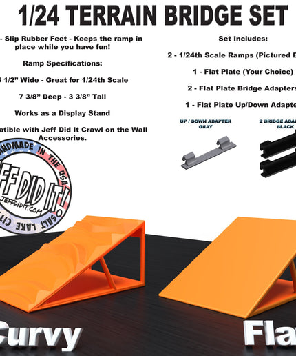 1/24th Ramp Curvy & Flat Terrain - Bridge Set - Monster Truck - Crawler Scale - Display - Includes Anti Slip Rubber Feet - Expandable