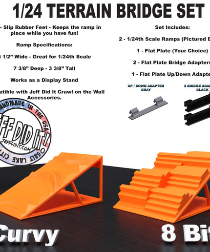 1/24th Ramp Curvy & 8 Bit Terrain - Bridge Set - Monster Truck - Crawler Scale - Display - Includes Anti Slip Rubber Feet - Expandable
