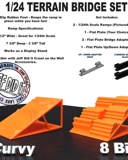 1/24th Ramp Curvy & 8 Bit Terrain - Bridge Set - Monster Truck - Crawler Scale - Display - Includes Anti Slip Rubber Feet - Expandable