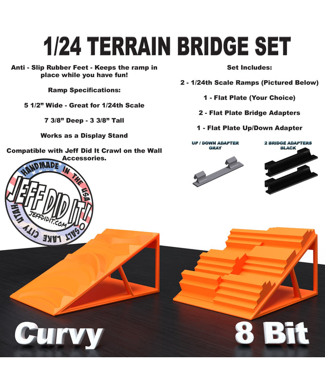1/24th Ramp Curvy & 8 Bit Terrain - Bridge Set - Monster Truck - Crawler Scale - Display - Includes Anti Slip Rubber Feet - Expandable