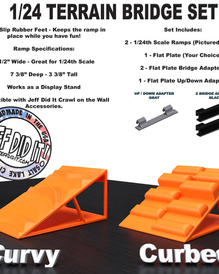 1/24th Ramp Curvy & Curbed Terrain - Bridge Set - Monster Truck - Crawler Scale - Display - Includes Anti Slip Rubber Feet - Expandable