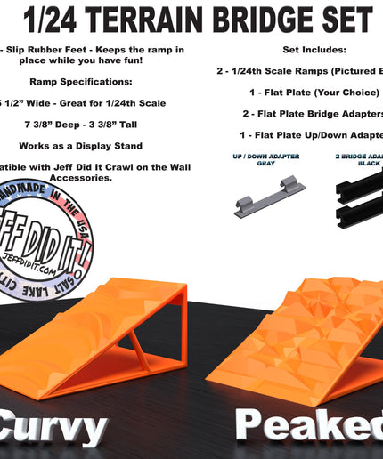 1/24th Ramp Curvy & Peaked Terrain - Bridge Set - Monster Truck - Crawler Scale - Display - Includes Anti Slip Rubber Feet - Expandable