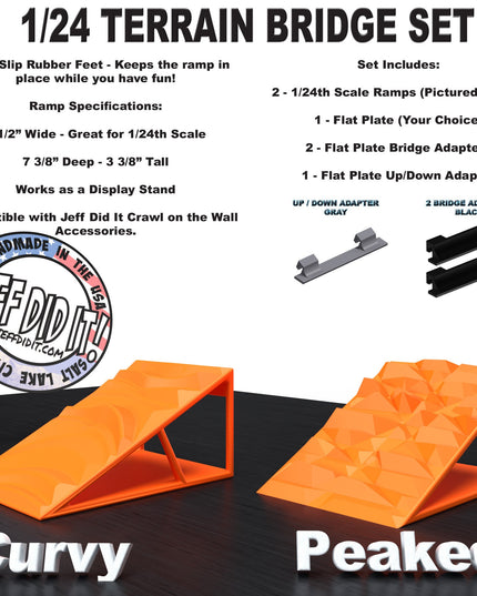 1/24th Ramp Curvy & Peaked Terrain - Bridge Set - Monster Truck - Crawler Scale - Display - Includes Anti Slip Rubber Feet - Expandable