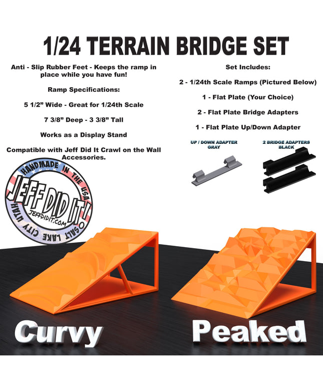 1/24th Ramp Curvy & Peaked Terrain - Bridge Set - Monster Truck - Crawler Scale - Display - Includes Anti Slip Rubber Feet - Expandable