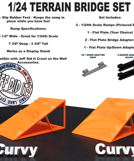 1/24th Ramp Curvy & Curvy Terrain - Bridge Set - Monster Truck - Crawler Scale - Display - Includes Anti Slip Rubber Feet - Expandable